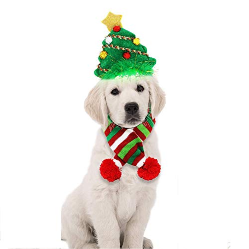 FJROnline Weihnachts-Haustier-Kopfbedeckung mit verstellbarem, elastischem Bungee, niedlicher Weihnachtsbaum-Form, Haustier-Stirnband für Welpen, Kätzchen, Haustier-Weihnachts-Kostüm, Outfit von FJROnline