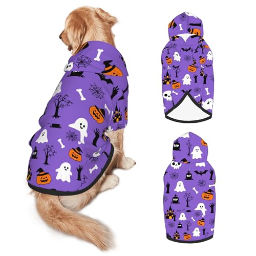 FJTP Halloween-Hunde-Kapuzenpullover für große Hunde, weicher Kapuzenpullover mit Loch für die Leine und Tasche, Hundekleidung für mittelgroße bis große Größen - XL FJTP Halloween-Hunde-Kapuzenpullover für große Hunde, weicher Kapuzenpullover mit Loch für die Leine und Tasche, Hundekleidung für mittelgroße bis große Größen - XL von FJTP