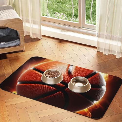 Basketball-Futtermatte, saugfähig, PU-Leder, für Hunde und Katzen, schützt den Boden, rutschfeste Gummi-Unterseite, leicht zu reinigen, 40 x 60 cm von FJWSLCH