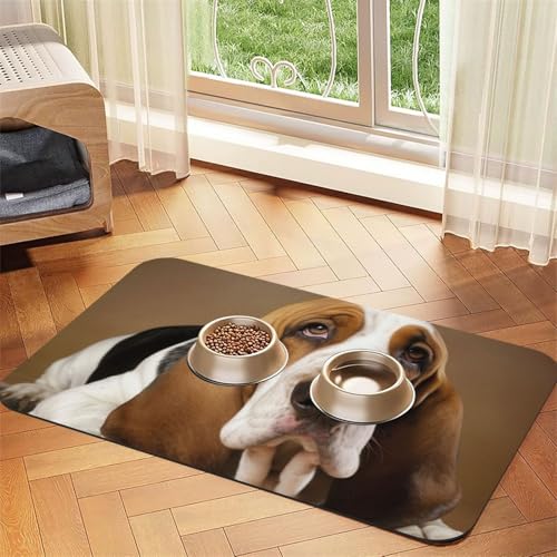 Basset Hound Haustier-Futtermatte, saugfähig, PU-Leder, für Hunde und Katzen, schützt den Boden, rutschfeste Gummi-Unterseite, leicht zu reinigen, 30 x 45 cm von FJWSLCH