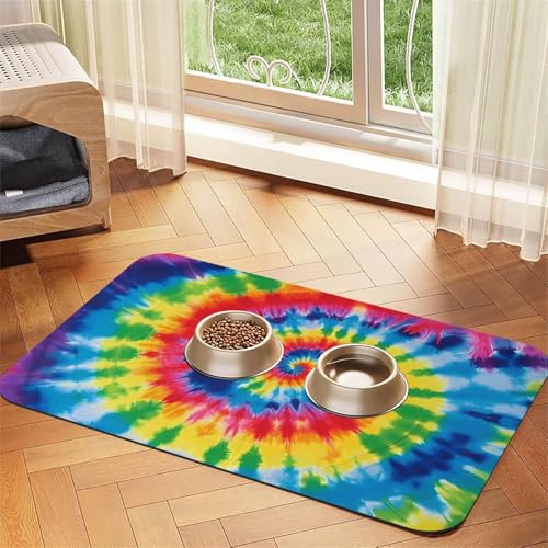Batik-Futtermatte für Haustiere, Regenbogenfarben, saugfähig, PU-Leder, für Hunde und Katzen, enthält verschüttete Flüssigkeiten, schützt Böden, rutschfeste Gummi-Unterseite, leicht zu reinigen, 40 x Batik-Futtermatte für Haustiere, Regenbogenfarben, saugfähig, PU-Leder, für Hunde und Katzen, enthält verschüttete Flüssigkeiten, schützt Böden, rutschfeste Gummi-Unterseite, leicht zu reinigen, 40 x von FJWSLCH