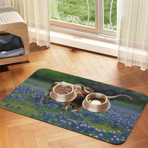 Bluebonnet Longhorn Futtermatte für Haustiere, saugfähig, PU-Leder, für Hunde und Katzen, schützt den Boden, rutschfeste Gummi-Unterseite, leicht zu reinigen, 30 x 45 cm von FJWSLCH