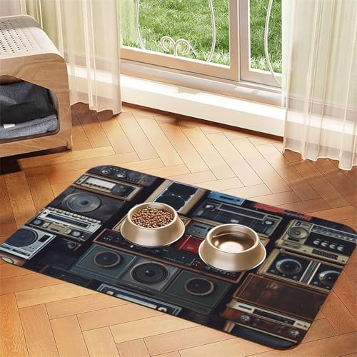 Boombox Haustier-Futtermatte im Vintage-Stil, saugfähig, PU-Leder, für Hunde und Katzen, schützt den Boden, rutschfeste Gummi-Unterseite, leicht zu reinigen, 40 x 60 cm Boombox Haustier-Futtermatte im Vintage-Stil, saugfähig, PU-Leder, für Hunde und Katzen, schützt den Boden, rutschfeste Gummi-Unterseite, leicht zu reinigen, 40 x 60 cm von FJWSLCH