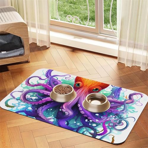 Bunte Oktopus-Futtermatte, saugfähiges PU-Leder, für Hunde und Katzen, schützt den Boden, rutschfeste Gummi-Unterseite, leicht zu reinigen, 40 x 60 cm Bunte Oktopus-Futtermatte, saugfähiges PU-Leder, für Hunde und Katzen, schützt den Boden, rutschfeste Gummi-Unterseite, leicht zu reinigen, 40 x 60 cm von FJWSLCH
