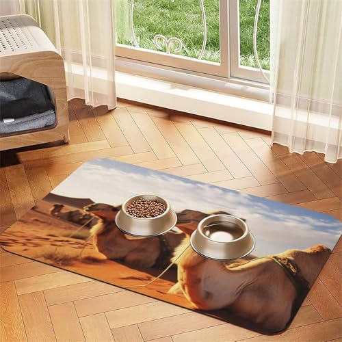 Camels Rest Desert Haustier-Futtermatte, saugfähig, PU-Leder, für Hunde und Katzen, schützt den Boden, rutschfeste Gummi-Unterseite, leicht zu reinigen, 30 x 45 cm von FJWSLCH