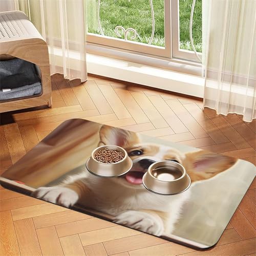 Corgi Haustier-Futtermatte, saugfähig, PU-Leder, für Hunde und Katzen, schützt den Boden, rutschfeste Gummi-Unterseite, leicht zu reinigen, 40 x 60 cm von FJWSLCH