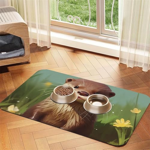 Cute Otter Haustier-Futtermatte, saugfähig, PU-Leder, für Hunde und Katzen, schützt den Boden, rutschfeste Gummi-Unterseite, leicht zu reinigen, 40 x 60 cm von FJWSLCH