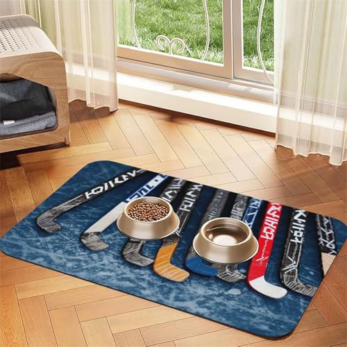 Eishockeyschläger für Haustiere, saugfähiges PU-Leder, Hunde- und Katzenfuttermatten enthalten verschüttete Flüssigkeiten, schützt Böden, rutschfeste Hundenapf-Matten, leicht zu reinigen, 40 x 60 cm von FJWSLCH