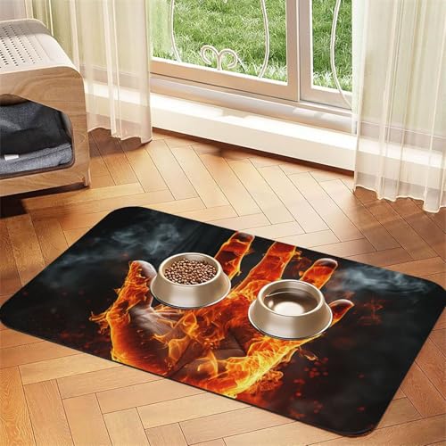 Fire Flame Hand-Futtermatte, saugfähiges PU-Leder, für Hunde und Katzen, schützt den Boden, rutschfeste Gummi-Unterseite, leicht zu reinigen, 40 x 60 cm von FJWSLCH