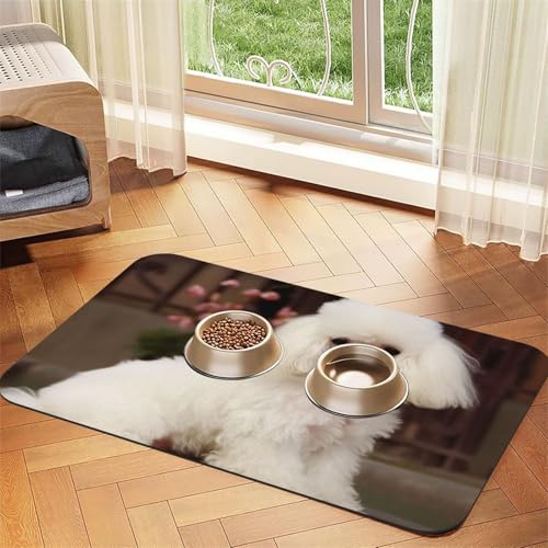French-Pudel-Futtermatte, saugfähig, PU-Leder, für Hunde und Katzen, enthält verschüttete Flüssigkeiten, schützt Böden, rutschfeste Gummi-Unterseite, leicht zu reinigen, 30 x 45 cm von FJWSLCH