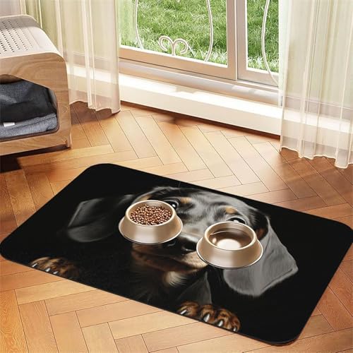 Futtermatte für Dackel, saugfähiges PU-Leder, für Hunde und Katzen, schützt den Boden, rutschfeste Gummi-Unterseite, leicht zu reinigen, 40 x 60 cm von FJWSLCH