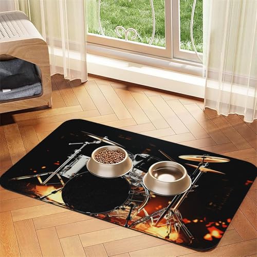 Futtermatte für Drummer, saugfähiges PU-Leder, für Hunde und Katzen, enthält verschüttete Flüssigkeiten, schützt Böden, rutschfeste Gummi-Unterseite, leicht zu reinigen, 30 x 45 cm von FJWSLCH