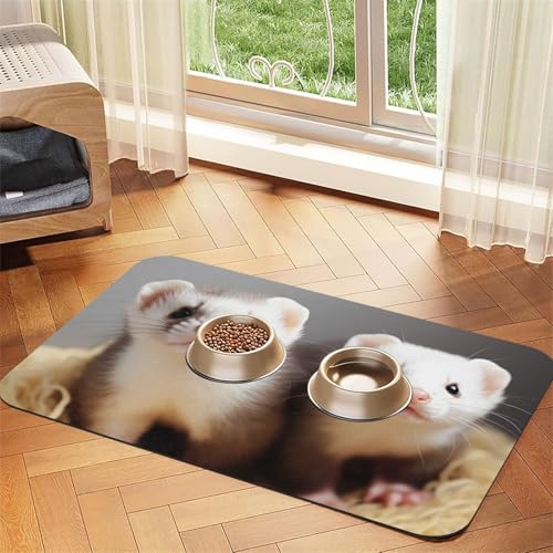 Futtermatte für Frettchen, saugfähiges PU-Leder, für Hunde und Katzen, enthält verschüttete Flüssigkeiten, schützt Böden, rutschfeste Gummi-Unterseite, leicht zu reinigen, 30 x 45 cm von FJWSLCH