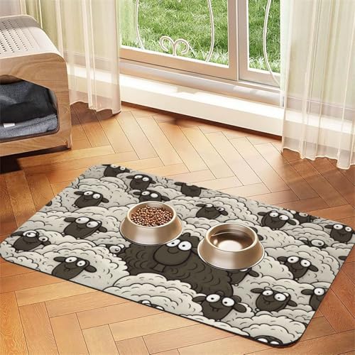Futtermatte für Haustiere, Cartoon-Design, saugfähig, PU-Leder, für Hunde und Katzen, schützt Böden, rutschfeste Gummi-Unterseite, leicht zu reinigen, 40 x 60 cm von FJWSLCH