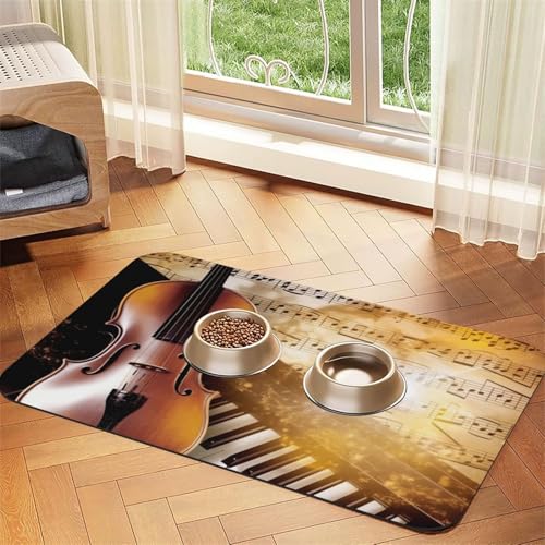 Futtermatte für Haustiere, Motiv: Klavier, Violine, Musiknoten, saugfähig, PU-Leder, für Hunde und Katzen, enthält verschüttete Flüssigkeiten, schützt Böden, rutschfeste Gummi-Unterseite, leicht zu Futtermatte für Haustiere, Motiv: Klavier, Violine, Musiknoten, saugfähig, PU-Leder, für Hunde und Katzen, enthält verschüttete Flüssigkeiten, schützt Böden, rutschfeste Gummi-Unterseite, leicht zu von FJWSLCH