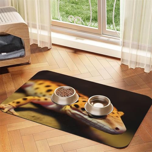 Futtermatte für Haustiere, Motiv: Leopard Little Gecko, saugfähig, PU-Leder, für Hunde und Katzen, enthält verschüttete Flüssigkeiten, schützt Böden, rutschfeste Gummi-Unterseite, leicht zu reinigen von FJWSLCH