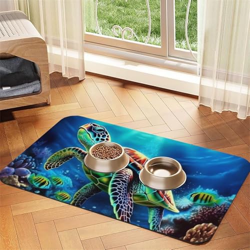 Futtermatte für Haustiere, Motiv: Meeresschildkröten, saugfähig, PU-Leder, für Hunde und Katzen, schützt den Boden, rutschfeste Gummi-Unterseite, leicht zu reinigen, 30 x 45 cm Futtermatte für Haustiere, Motiv: Meeresschildkröten, saugfähig, PU-Leder, für Hunde und Katzen, schützt den Boden, rutschfeste Gummi-Unterseite, leicht zu reinigen, 30 x 45 cm von FJWSLCH