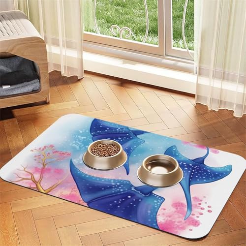 Futtermatte für Haustiere, Motiv: Meerestiere, Stachelrochen, saugfähig, PU-Leder, für Hunde und Katzen, enthält verschüttete Flüssigkeiten, schützt Böden, rutschfeste Gummi-Unterseite, leicht zu Futtermatte für Haustiere, Motiv: Meerestiere, Stachelrochen, saugfähig, PU-Leder, für Hunde und Katzen, enthält verschüttete Flüssigkeiten, schützt Böden, rutschfeste Gummi-Unterseite, leicht zu von FJWSLCH