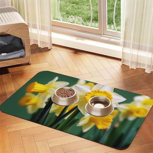 Futtermatte für Haustiere, Motiv: Narzissenblume, saugfähig, PU-Leder, für Hunde und Katzen, schützt den Boden, rutschfeste Gummi-Unterseite, leicht zu reinigen, 30 x 45 cm Futtermatte für Haustiere, Motiv: Narzissenblume, saugfähig, PU-Leder, für Hunde und Katzen, schützt den Boden, rutschfeste Gummi-Unterseite, leicht zu reinigen, 30 x 45 cm von FJWSLCH