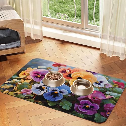 Futtermatte für Haustiere, Stiefmütterchen-Blumen, saugfähig, PU-Leder, für Hunde und Katzen, enthält verschüttete Flüssigkeiten, schützt Böden, rutschfeste Gummi-Unterseite, leicht zu reinigen, 40 x Futtermatte für Haustiere, Stiefmütterchen-Blumen, saugfähig, PU-Leder, für Hunde und Katzen, enthält verschüttete Flüssigkeiten, schützt Böden, rutschfeste Gummi-Unterseite, leicht zu reinigen, 40 x von FJWSLCH