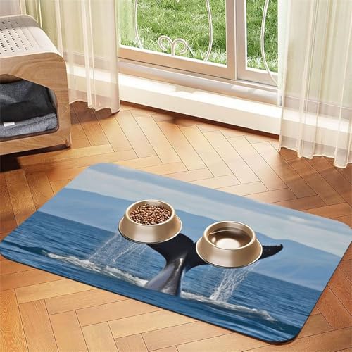 Futtermatte für Haustiere, Walschwanz, saugfähig, PU-Leder, für Hunde und Katzen, schützt den Boden, rutschfeste Gummi-Unterseite, leicht zu reinigen, 40 x 60 cm von FJWSLCH