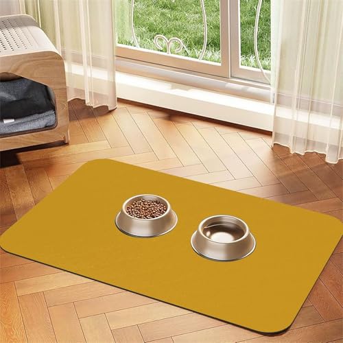 Futtermatte für Haustiere, saugfähiges PU-Leder, für Hunde und Katzen, enthält verschüttete Flüssigkeiten, schützt Böden, rutschfeste Gummi-Unterseite, leicht zu reinigen, 30 x 45 cm, Gelb von FJWSLCH