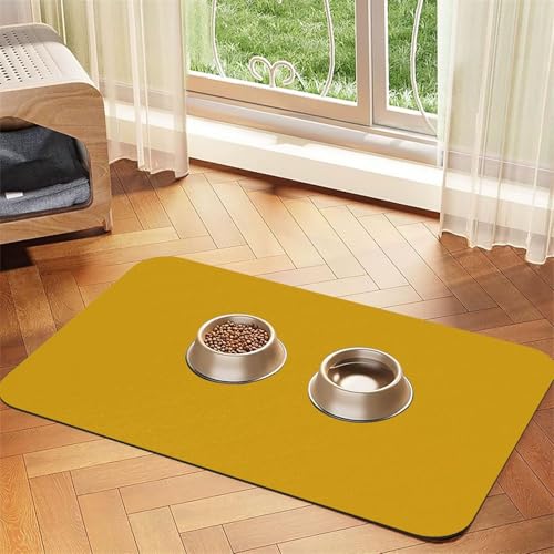 Futtermatte für Haustiere, saugfähiges PU-Leder, für Hunde und Katzen, enthält verschüttete Flüssigkeiten, schützt Böden, rutschfeste Gummi-Unterseite, leicht zu reinigen, 40 x 60 cm, senfgelb von FJWSLCH