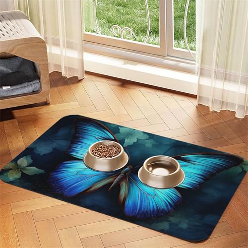 Futtermatte für Haustiere, saugfähiges PU-Leder, für Hunde und Katzen, schützt den Boden, rutschfeste Gummi-Unterseite, leicht zu reinigen, 40 x 60 cm, Blau von FJWSLCH