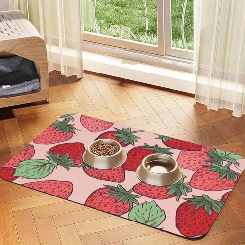 Futtermatte für Haustiere mit Erdbeermuster, saugfähiges PU-Leder, für Hunde und Katzen, schützt den Boden, rutschfeste Gummi-Unterseite, leicht zu reinigen, 30 x 45 cm Futtermatte für Haustiere mit Erdbeermuster, saugfähiges PU-Leder, für Hunde und Katzen, schützt den Boden, rutschfeste Gummi-Unterseite, leicht zu reinigen, 30 x 45 cm von FJWSLCH