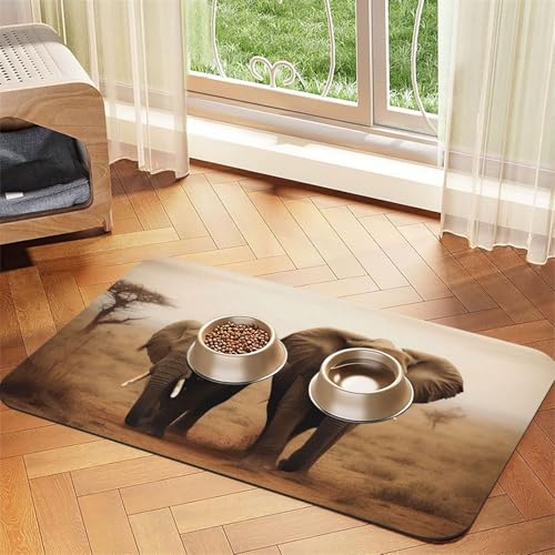 Futtermatte für Haustiere mit Wildtieren und Elefanten, saugfähiges PU-Leder, für Hunde und Katzen, enthält verschüttete Flüssigkeiten, schützt Böden, rutschfeste Gummi-Unterseite, leicht zu reinigen von FJWSLCH