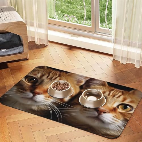 Futtermatte für Katzen, saugfähiges PU-Leder, für Hunde und Katzen, enthält verschüttete Flüssigkeiten, schützt Böden, rutschfeste Gummi-Unterseite, leicht zu reinigen, 30 x 45 cm von FJWSLCH