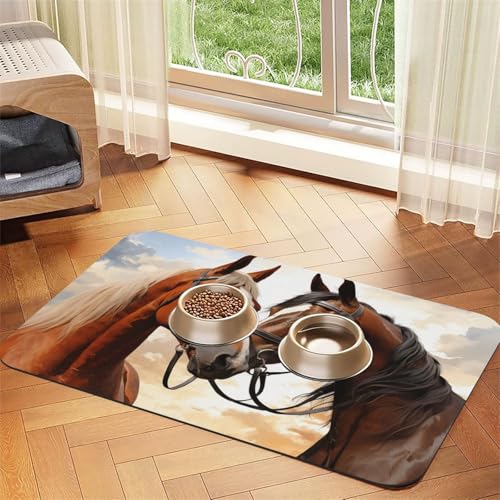 Futtermatte für Paare, Pferde, saugfähig, PU-Leder, für Hunde und Katzen, enthält verschüttete Flüssigkeiten, schützt Böden, rutschfeste Gummi-Unterseite, leicht zu reinigen, 40 x 60 cm von FJWSLCH