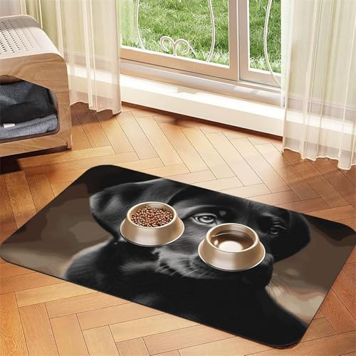 Futternapf-Matte für Welpen, saugfähiges PU-Leder, für Hunde und Katzen, schützt den Boden, rutschfeste Gummi-Unterseite, leicht zu reinigen, 40 x 60 cm, Schwarz von FJWSLCH