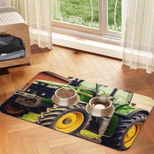 Futternapf-Matte mit Traktor-Motiv, saugfähiges PU-Leder, für Hunde und Katzen, enthält verschüttete Flüssigkeiten, schützt Böden, rutschfeste Gummi-Unterseite, leicht zu reinigen, 40 x 60 cm von FJWSLCH