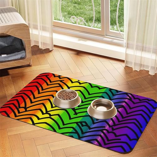 Gay Pride Haustier-Futtermatte mit Regenbogen-Muster, saugfähig, PU-Leder, für Hunde und Katzen, schützt den Boden, rutschfeste Gummi-Unterseite, leicht zu reinigen, 40 x 60 cm von FJWSLCH