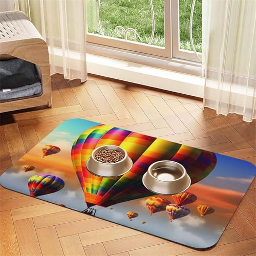 Haustier-Futtermatte mit Heißluftballons, saugfähig, PU-Leder, für Hunde und Katzen, schützt den Boden, rutschfeste Gummi-Unterseite, leicht zu reinigen, 40 x 60 cm Haustier-Futtermatte mit Heißluftballons, saugfähig, PU-Leder, für Hunde und Katzen, schützt den Boden, rutschfeste Gummi-Unterseite, leicht zu reinigen, 40 x 60 cm von FJWSLCH