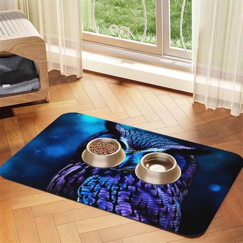 Haustier-Futtermatte mit blauer Eule, saugfähig, PU-Leder, für Hunde und Katzen, schützt den Boden, rutschfeste Gummi-Unterseite, leicht zu reinigen, 40 x 60 cm Haustier-Futtermatte mit blauer Eule, saugfähig, PU-Leder, für Hunde und Katzen, schützt den Boden, rutschfeste Gummi-Unterseite, leicht zu reinigen, 40 x 60 cm von FJWSLCH