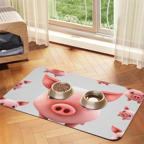 Haustier-Futtermatte mit lächelndem Tier, saugfähig, PU-Leder, für Hunde und Katzen, enthält verschüttete Flüssigkeiten, schützt Böden, rutschfeste Gummi-Unterseite, leicht zu reinigen, 30 x 45 cm von FJWSLCH