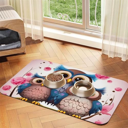 Haustier-Futtermatte mit niedlichen Eulen, saugfähig, PU-Leder, für Hunde und Katzen, schützt den Boden, rutschfeste Gummi-Unterseite, leicht zu reinigen, 40 x 60 cm Haustier-Futtermatte mit niedlichen Eulen, saugfähig, PU-Leder, für Hunde und Katzen, schützt den Boden, rutschfeste Gummi-Unterseite, leicht zu reinigen, 40 x 60 cm von FJWSLCH