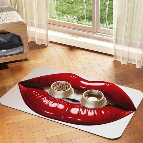 Haustier-Futtermatte mit niedlichen roten Lippen, saugfähiges PU-Leder, für Hunde und Katzen, schützt den Boden, rutschfeste Gummi-Unterseite, leicht zu reinigen, 30 x 45 cm Haustier-Futtermatte mit niedlichen roten Lippen, saugfähiges PU-Leder, für Hunde und Katzen, schützt den Boden, rutschfeste Gummi-Unterseite, leicht zu reinigen, 30 x 45 cm von FJWSLCH