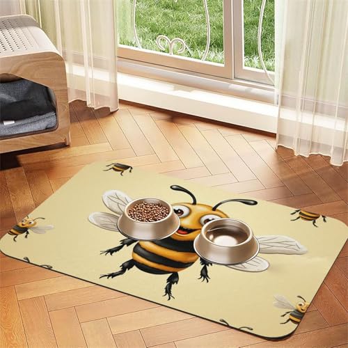 Honey Bee Futtermatte für Haustiere, saugfähig, PU-Leder, für Hunde und Katzen, enthält verschüttete Flüssigkeiten, schützt Böden, rutschfeste Gummi-Unterseite, leicht zu reinigen, 40 x 60 cm von FJWSLCH