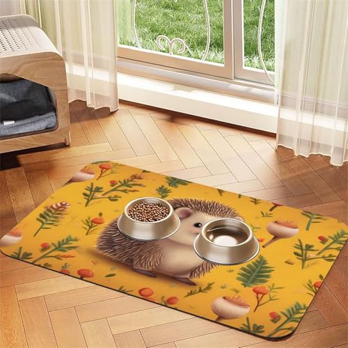 Igel-Futternapf-Matte, saugfähiges PU-Leder, für Hunde und Katzen, schützt den Boden, rutschfeste Gummi-Unterseite, leicht zu reinigen, 30 x 45 cm von FJWSLCH