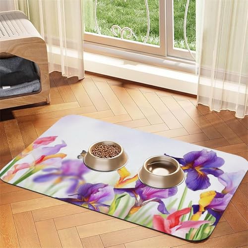 Iris Futtermatte für Haustiere, saugfähiges PU-Leder, für Hunde und Katzen, schützt den Boden, rutschfeste Gummi-Unterseite, leicht zu reinigen, 40 x 60 cm von FJWSLCH