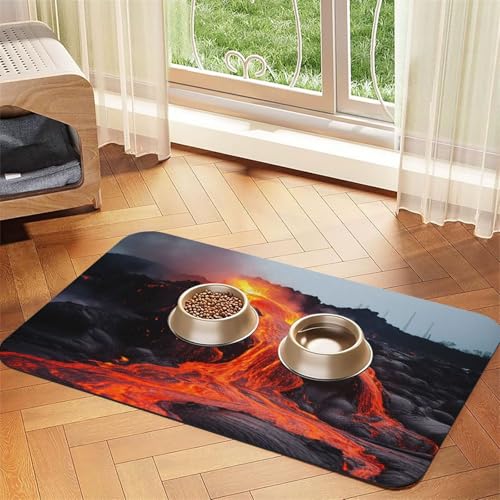 Kilauea Volcano Haustier-Futtermatte, saugfähig, PU-Leder, für Hunde und Katzen, enthält verschüttete Flüssigkeiten, schützt Böden, rutschfeste Gummi-Unterseite, leicht zu reinigen, 40 x 60 cm von FJWSLCH