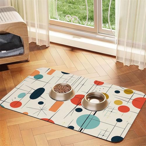 Moderne Futternapf-Matte aus der Mitte des Jahrhunderts, saugfähiges PU-Leder, für Hunde und Katzen, enthält verschüttete Flüssigkeiten, schützt Böden, rutschfeste Gummi-Unterseite, leicht zu reinigen von FJWSLCH