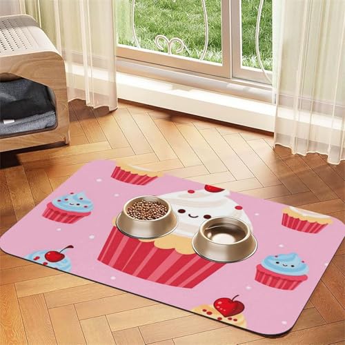 Niedliche Cupcake-Haustier-Futtermatte, saugfähig, PU-Leder, für Hunde und Katzen, schützt den Boden, rutschfeste Gummi-Unterseite, leicht zu reinigen, 30 x 45 cm von FJWSLCH