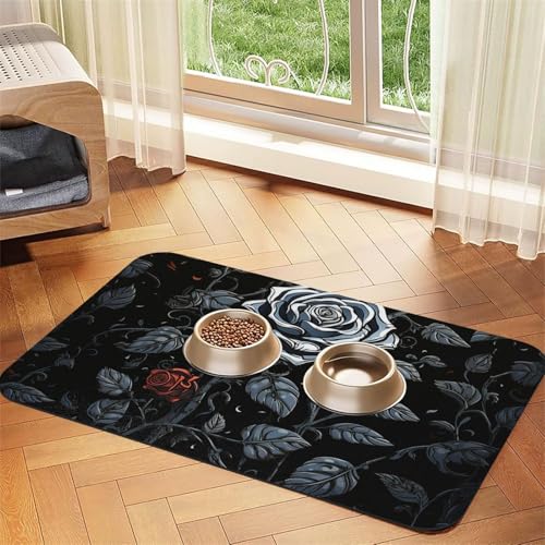 Rose Gothic Haustier-Futtermatte, saugfähig, PU-Leder, für Hunde und Katzen, schützt den Boden, rutschfeste Gummi-Unterseite, leicht zu reinigen, 30 x 45 cm von FJWSLCH