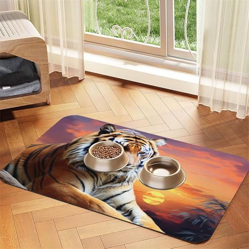 Tiger bunter Sonnenuntergang Haustier-Futtermatte, saugfähiges PU-Leder, für Hunde und Katzen, schützt den Boden, rutschfeste Gummi-Unterseite, leicht zu reinigen, 40 x 60 cm Tiger bunter Sonnenuntergang Haustier-Futtermatte, saugfähiges PU-Leder, für Hunde und Katzen, schützt den Boden, rutschfeste Gummi-Unterseite, leicht zu reinigen, 40 x 60 cm von FJWSLCH