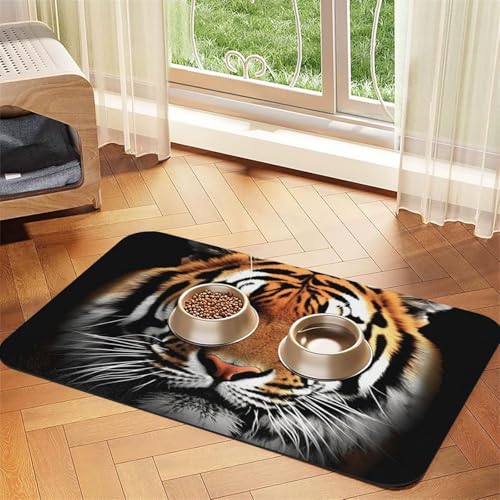 Tigergesicht-Futtermatte, saugfähiges PU-Leder, für Hunde und Katzen, schützt den Boden, rutschfeste Gummi-Unterseite, leicht zu reinigen, 30 x 45 cm von FJWSLCH
