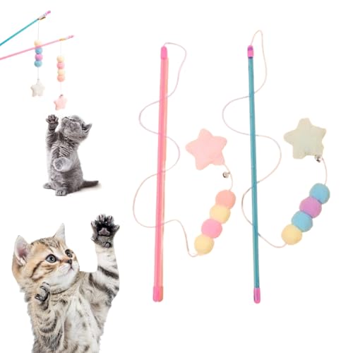 FJYXCHENXM Katzenstab-Spielzeug, exquisiter Katzenstab, Federspielzeug mit elastischem Seil, Plüschball, Stern-Anhänger für Katzen, zum Spielen im Innenbereich, Rosa, Blau, 2 Stück FJYXCHENXM Katzenstab-Spielzeug, exquisiter Katzenstab, Federspielzeug mit elastischem Seil, Plüschball, Stern-Anhänger für Katzen, zum Spielen im Innenbereich, Rosa, Blau, 2 Stück von FJYXCHENXM